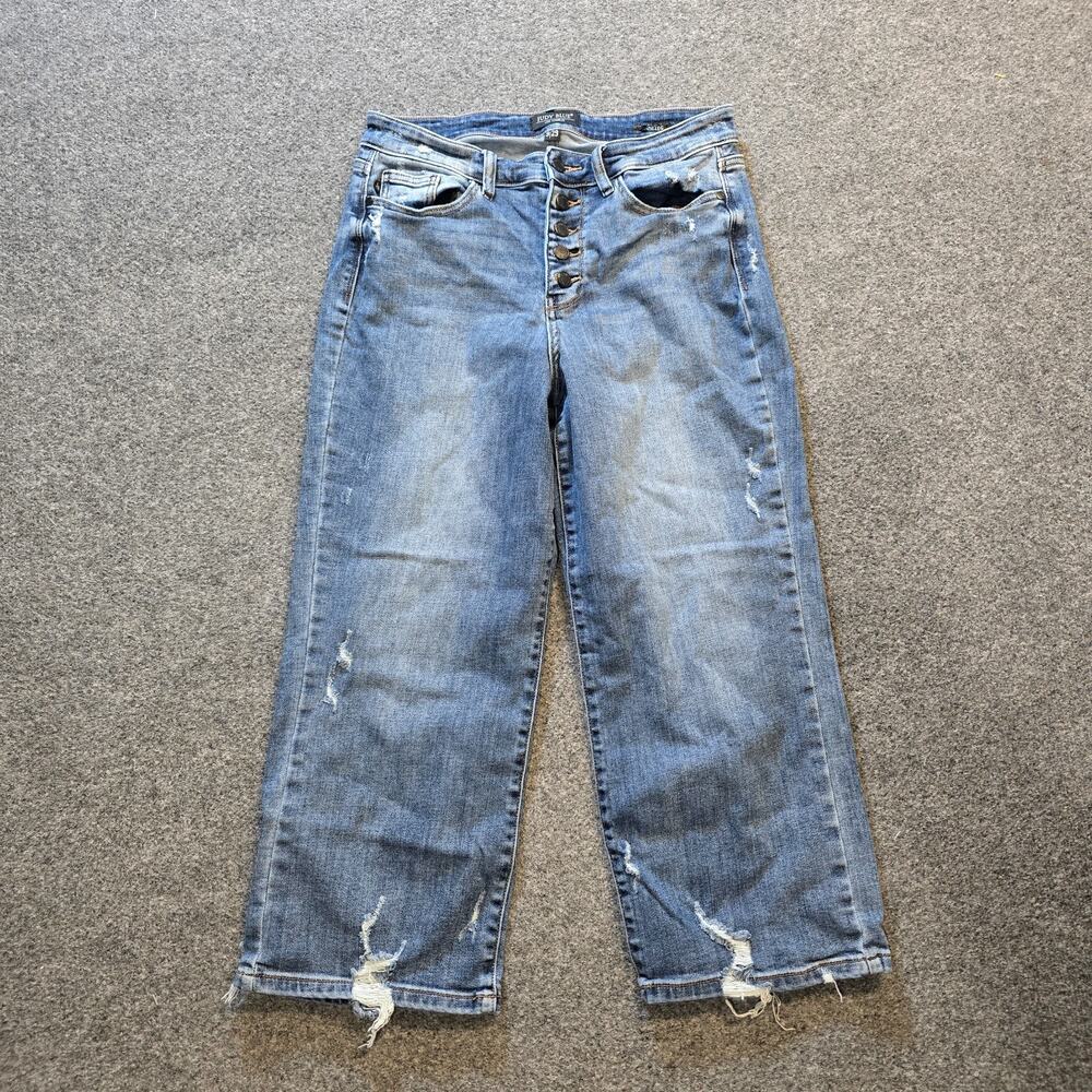 Judy Blue Jeans Women 29 Blue Wide Leg Crop Button Fly High Rise Stretchy Casual